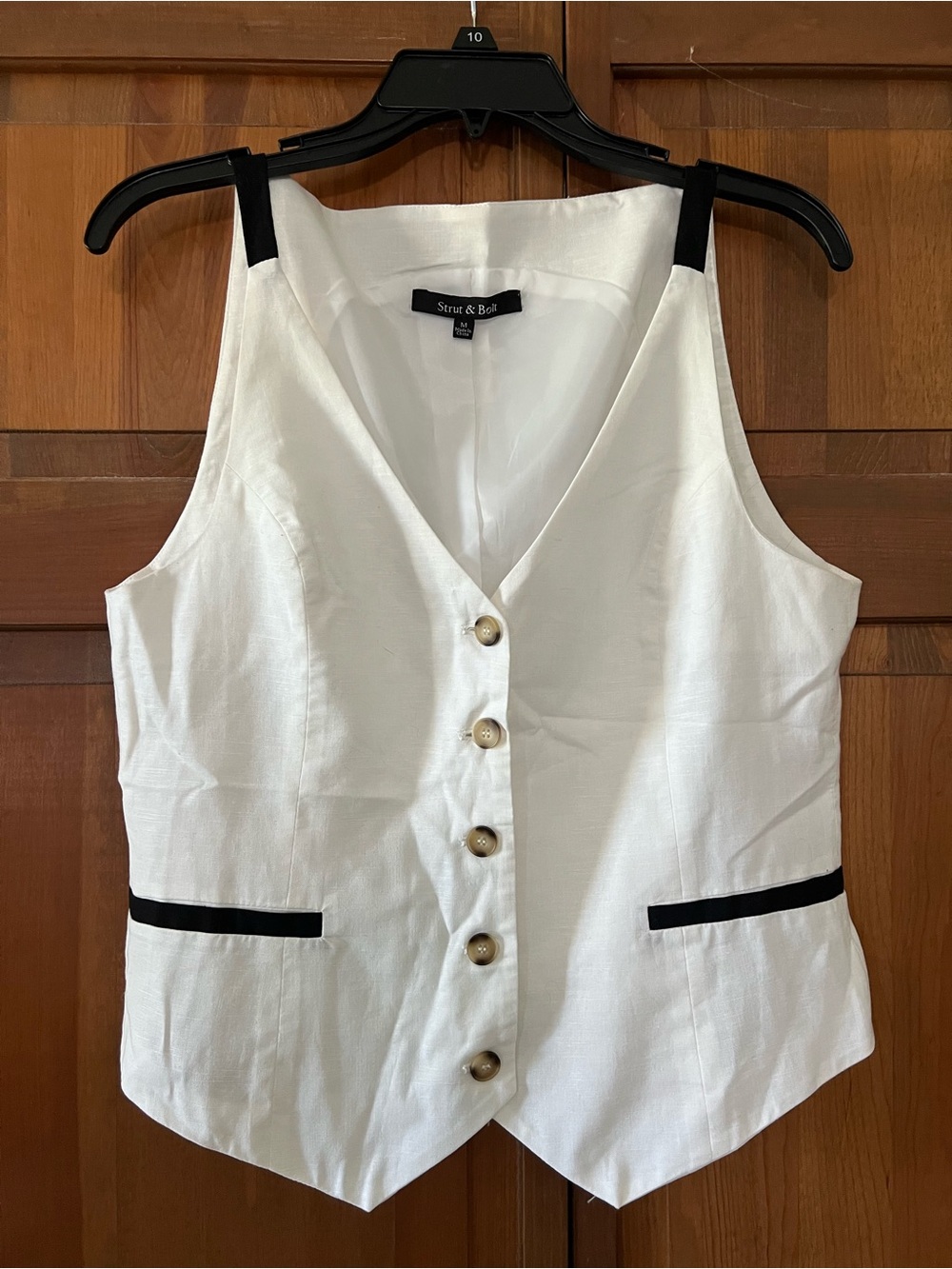 Strut & Bolt White Button-Front Tank Vest with Black Trim